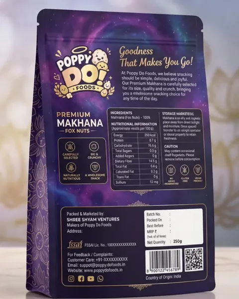 Premium Makhana pouch — back with nutrition panel